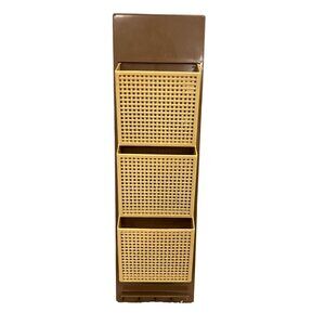 MCM Vintage Brown & Yellow 3-Tier Wall Mail Organizer With Hooks by Fesco